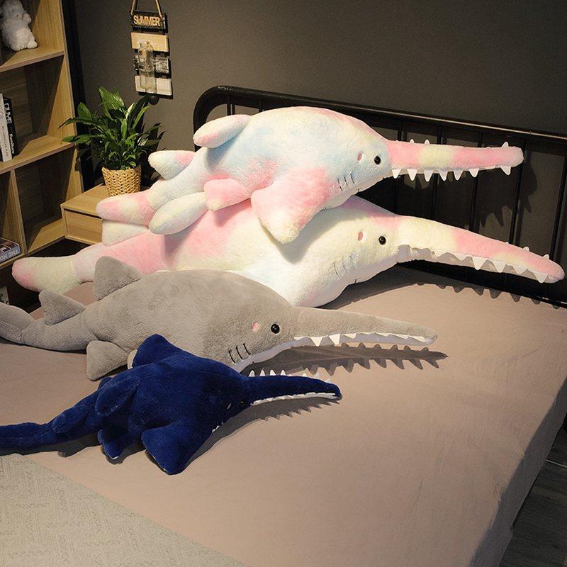 140cm Creative Sawtooth Shark Plush Toy Soft Stuffed Cartoon Long Mouth Fish Doll Bed Sleep Pillow Sofa Cushion Birthday Gifts