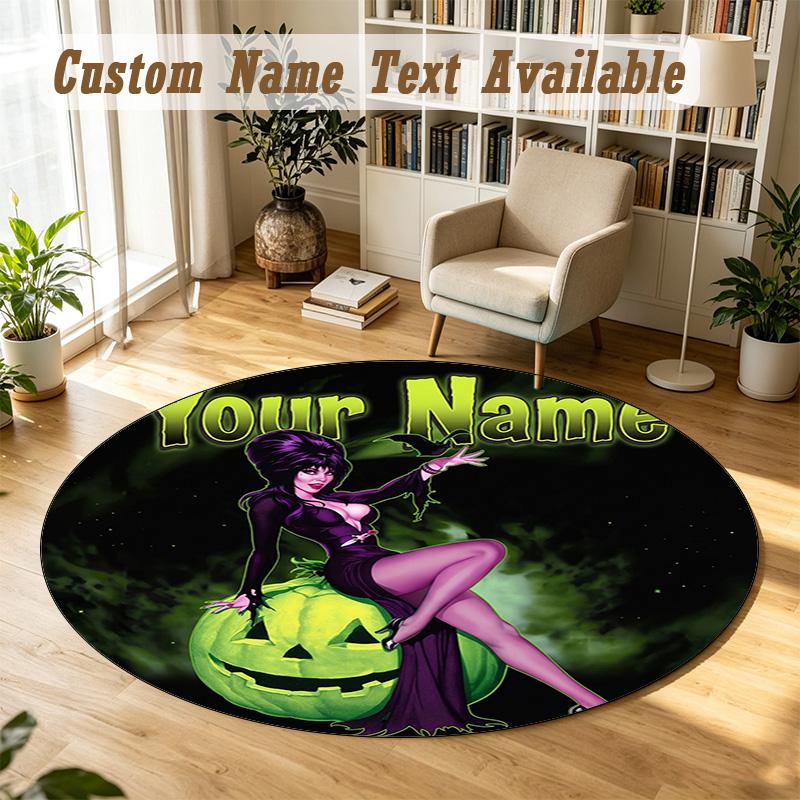 Elvira Mistress of the Dark Personalized Round Rug Support Custom Name, Soft Home Decor Mat