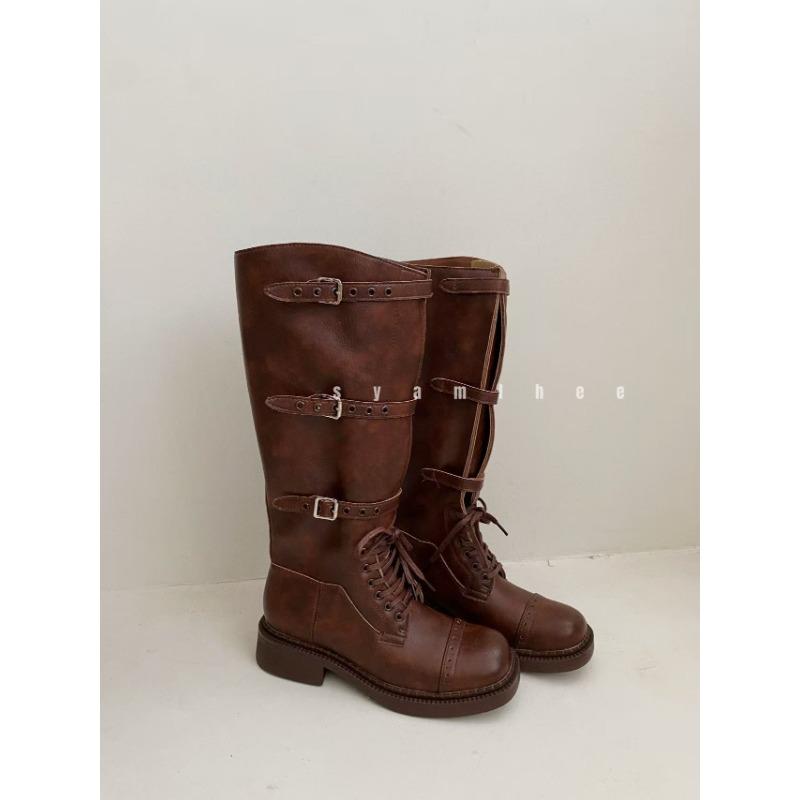 

Retro belt buckle boots women s autumn new fashion versatile summer thick heel western cowboy boots 40