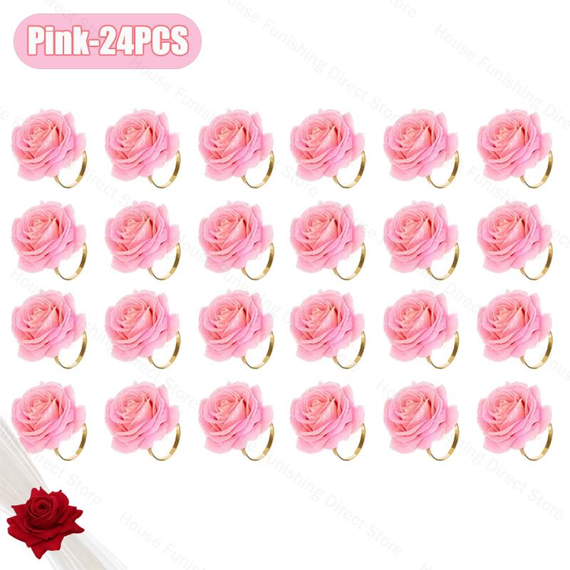 2025 New Valentine's Day Napkin Rings Rose Metal Napkin Rings Faux Flower Napkin Rings Wedding Banquet Birthday Decoration