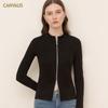 CANVAUS Herbstliches, kleines, hochgeschlossenes, schwarzes Reißverschluss-Oberteil aus europäischer und amerikanischer Baumwolle mit langen Ärmeln und schmalem Schnitt