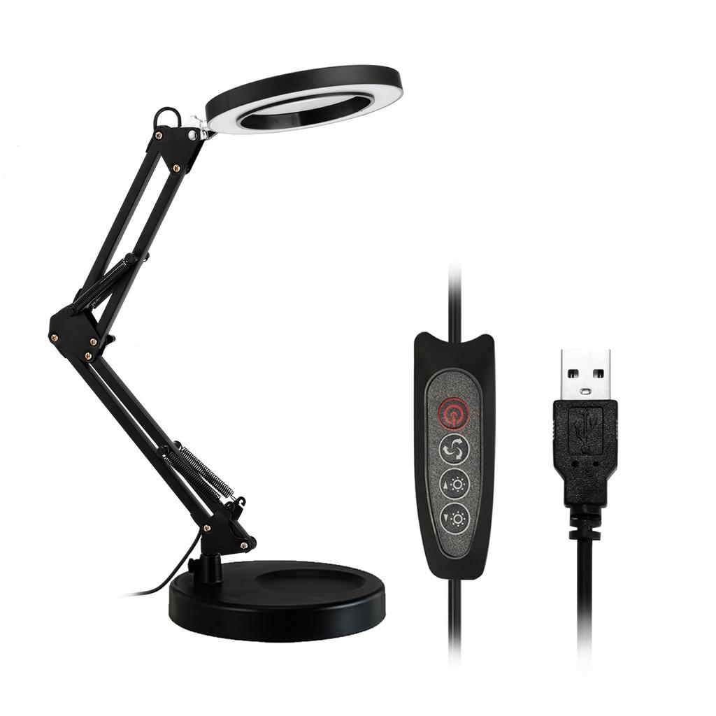 5X Lupe Schreibtischlampe Vergrößerungsglas LED-Licht Faltbare Leselampe mit drei Dimmmodi USB-Stromversorgung
