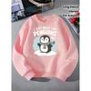 Cute Penguin Winter Scarf Fun Design Girls' Fashionable Crewneck Sweatshirt, Autumn and Winter Western Style Top, Children's Long Sleeved T-shirt