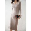 Women's Pure Wool Long-Sleeve Knit Dress, Mid-Length, Over-the-Knee, Slimming; Ideal as a Base Layer for Autumn and Winter.
