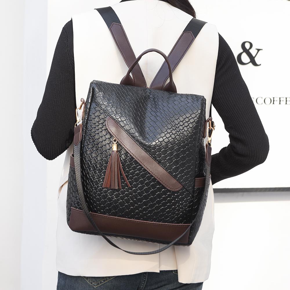 PU Women's Tassel Backpack Lightweight Schoolbag Anti-theft Travel Backpack