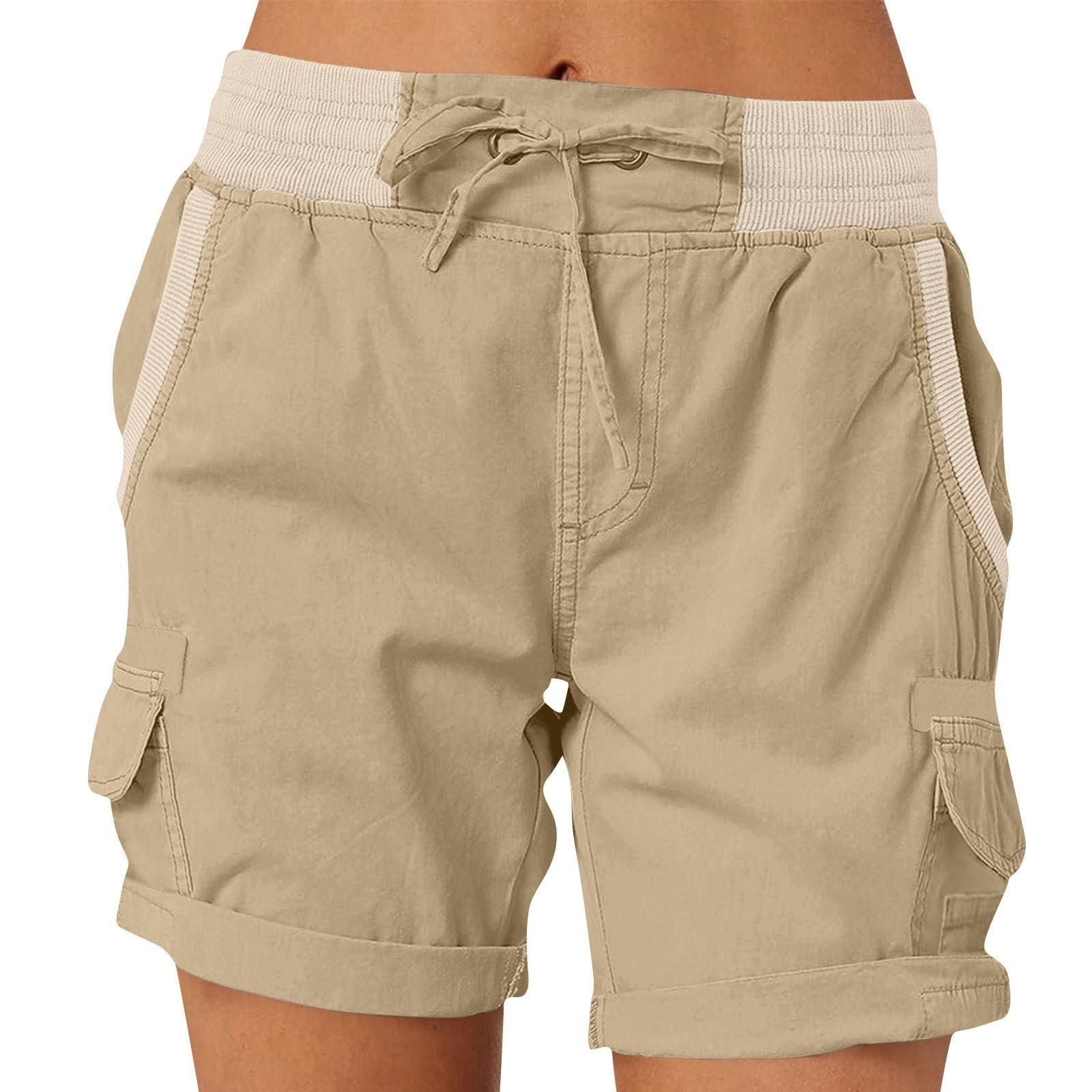 

Женские однотонные модные повседневные брюки с карманами на шнурке, свободные шорты с эластичной резинкой на талии XL верблюд