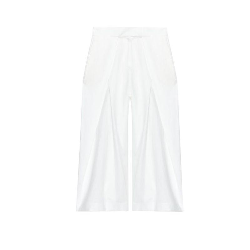 

Fall New Women s Clothing Metal Hooks Design Linen Blend Pleated Loose Mid Waist Pants 8203327 White L
