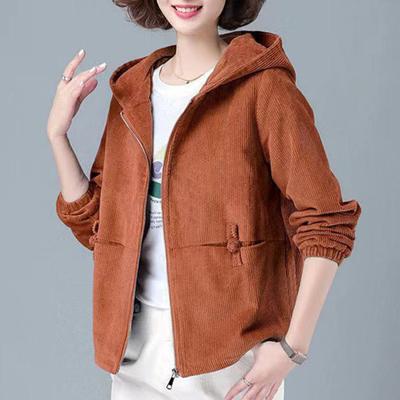 Damen Kapuzenpullover Locker Kurz Lässig Reißverschluss Hoodie Winddicht Einlagig Kordjacke