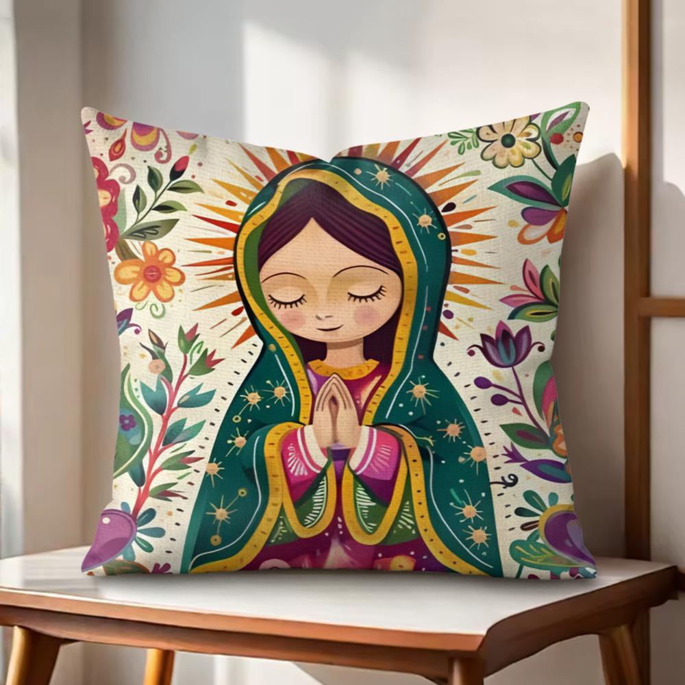 

Our Lady of Guadalupe Cushion Cover Natural Linen Organic Fabric DoubleSided Printing Couch Pillow Covers Home Decor 30x30cm