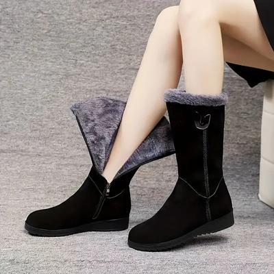 Damen Mid-Calf Stiefel, Neuer Winterstil Fleecegefüttert Verdickt Flachsohlig Rutschfest Stiefeletten für Damen