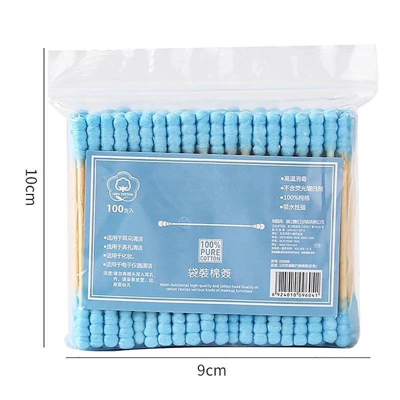 100pcs Pack Double Head Cotton Swab Women Makeup Cotton Buds Tip For Medical Wood Sticks Nose Ears Cleaning Health Care Tools