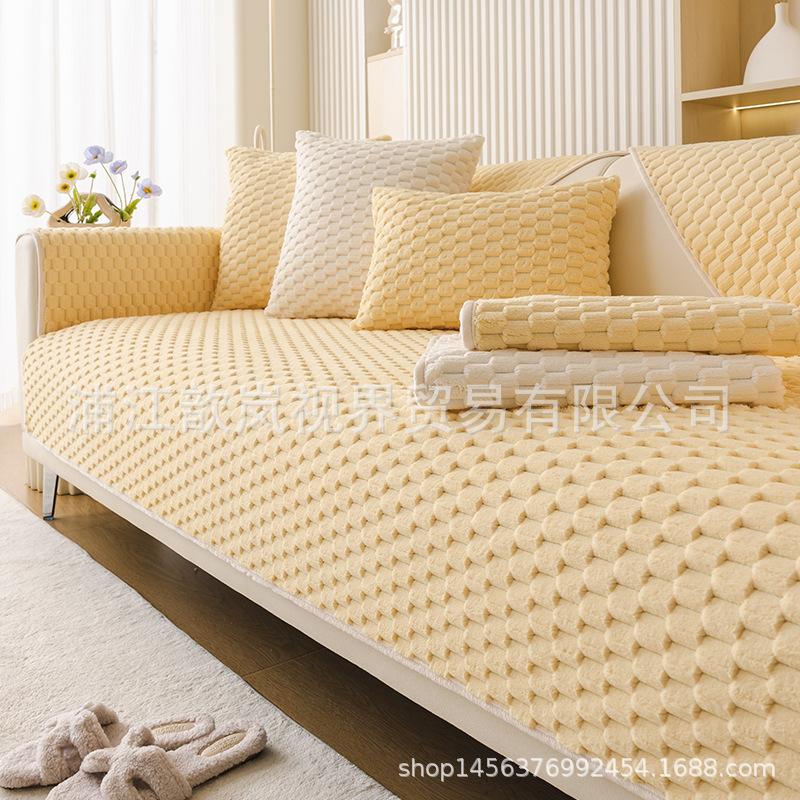 Plush Sofa Cushion Autumn And Winter Thickened Warm Non-Slip Seat Cushion Modern Living Room Leather Sofa Cover Cloth Towel