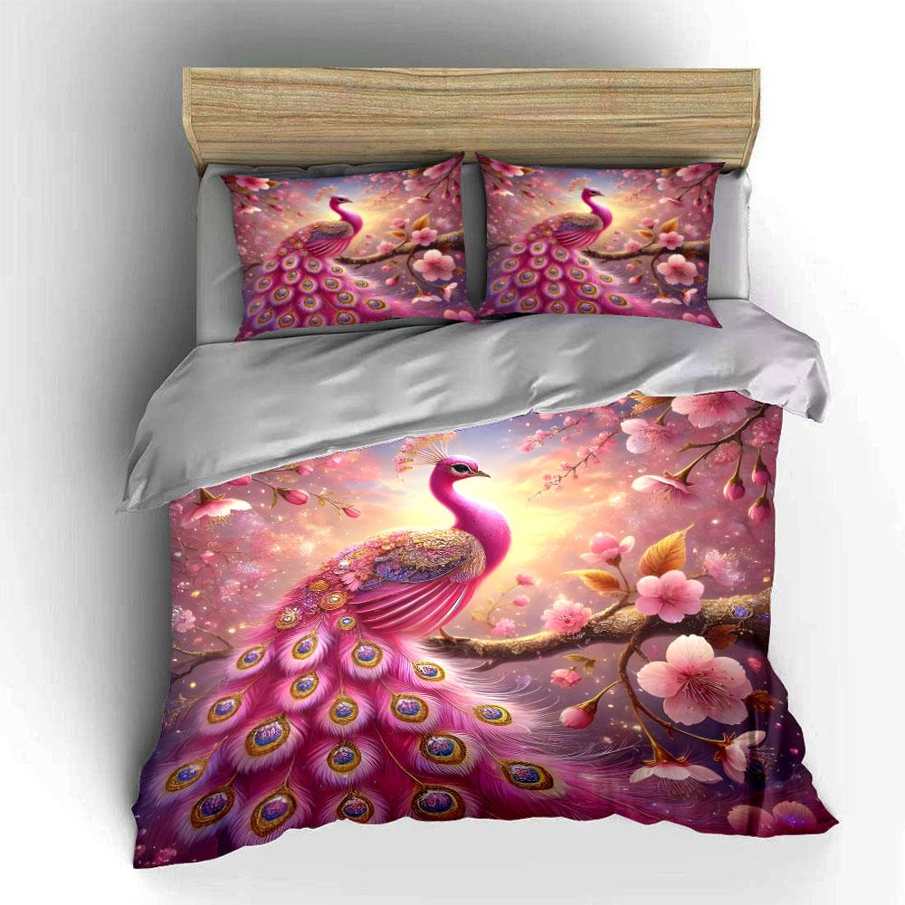 Elegant Peacock Cherry Blossom Set Exquisite Three-Piece Bedding Set Gift For Kids And Adults