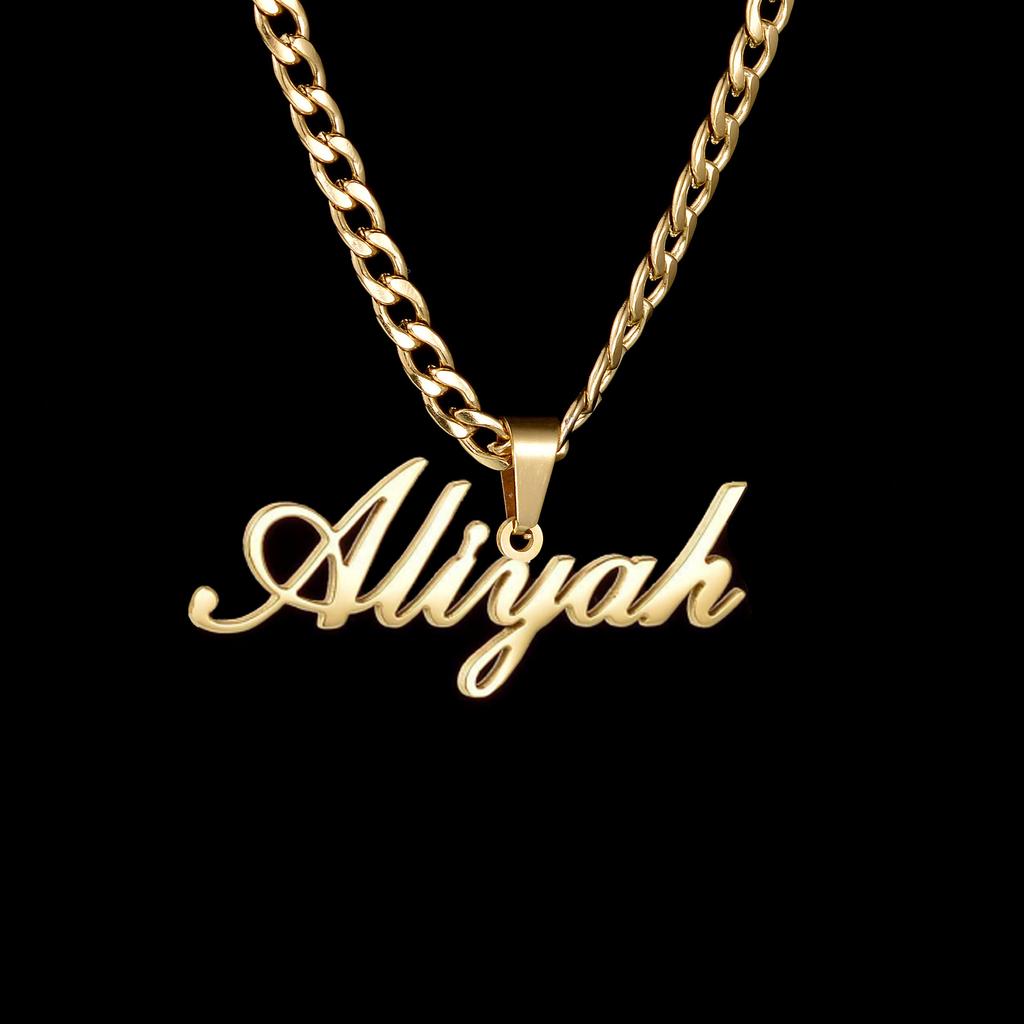 Atoztide 5cm Personalized Custom Name Necklaces for Women Men Stainless Steel Pendant Choker Cuban Chain Birthday Jewelry Gift