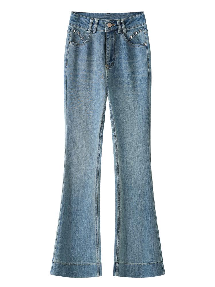 

Женские джинсы клеш с высокой посадкой, эластичные, облегающие, весна 2025 M синий