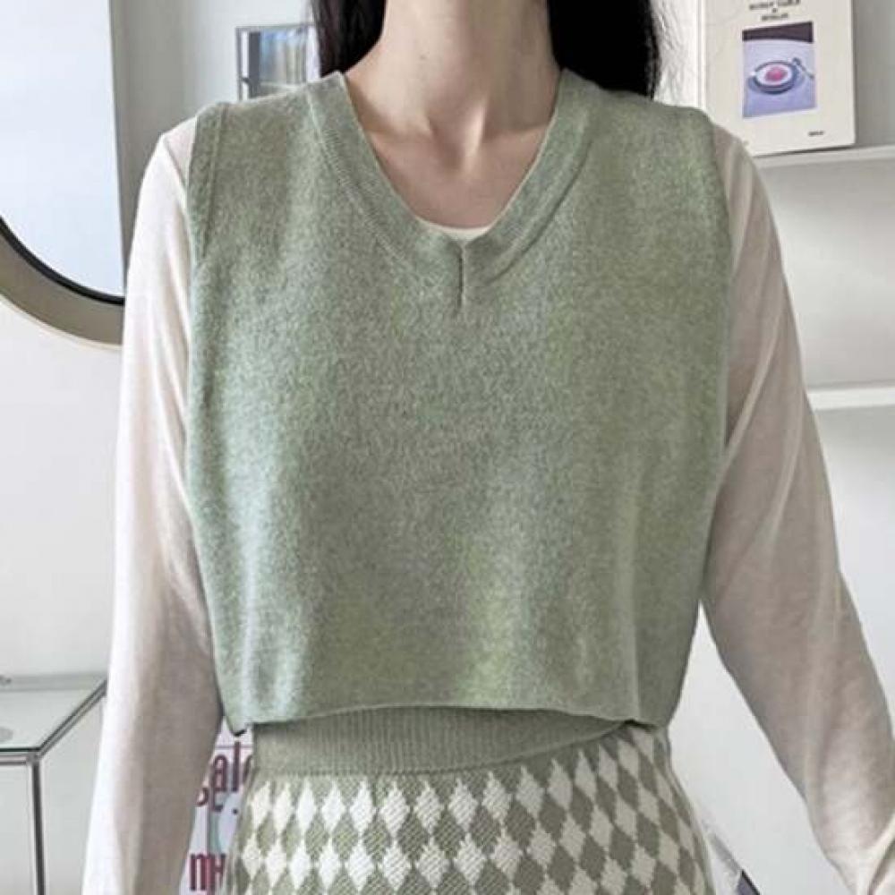 Shop Women S Korean V Neck Cropped Layered Knit VeSt Won wVS Wfjn3bb