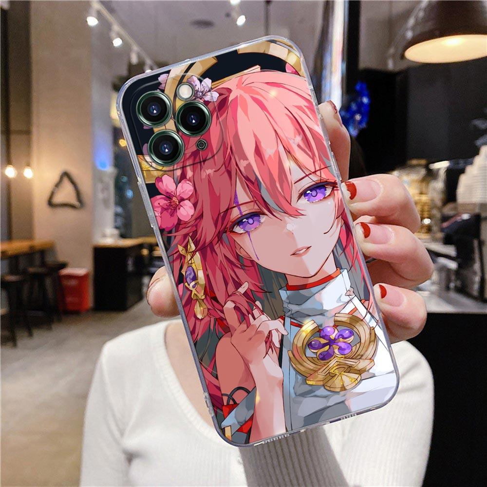 Průhledný kryt na telefon pro Apple iPhone 12 11 13 Pro Max mini XS X XR 7 8 6 Plus SE pouzdra kryt anime Genshin Impact květina hra