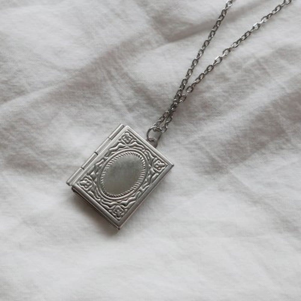 Surgical Steel Photo-included Open Book Square Locket Necklace
