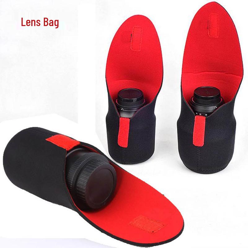 Neoprene Red & Black SLR Camera Lens Pouch - Elastic Protective Storage Bag