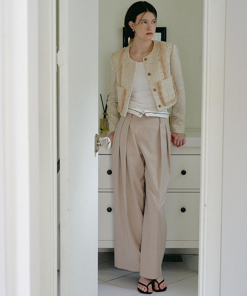 MAKE A TOAST Wool High-Waisted Belted Wide Pants Beige Mbefpa003Be