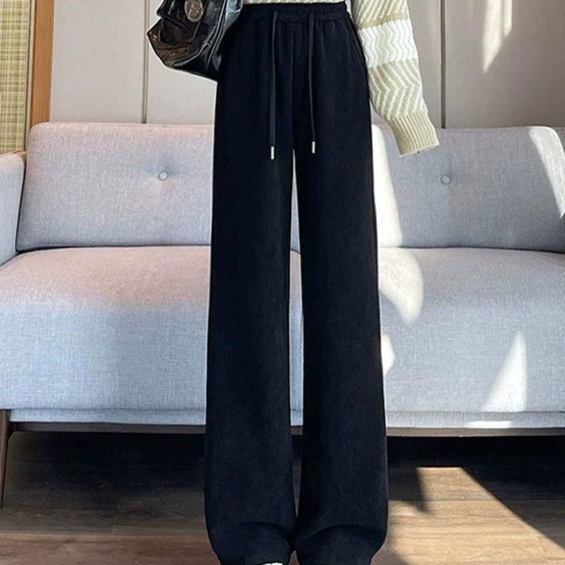 Autumn New Loose Casual Fleece Women's Pants Fashion Winter Velvet Wide Leg Pants Women Elegant High Waist Straight Ladies Corduroy Trousers 25415