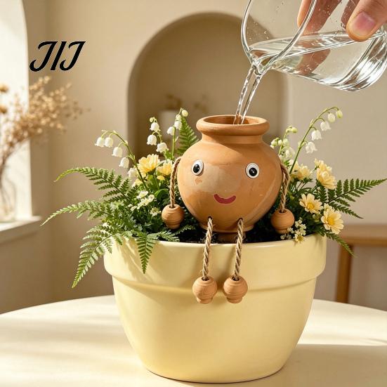 Automatic Drip Irrigation for Small Pots Terracotta Watering Spike, Cute Face Self Plant Insert Potted Decorative Smiling Doll Stakes Plants,