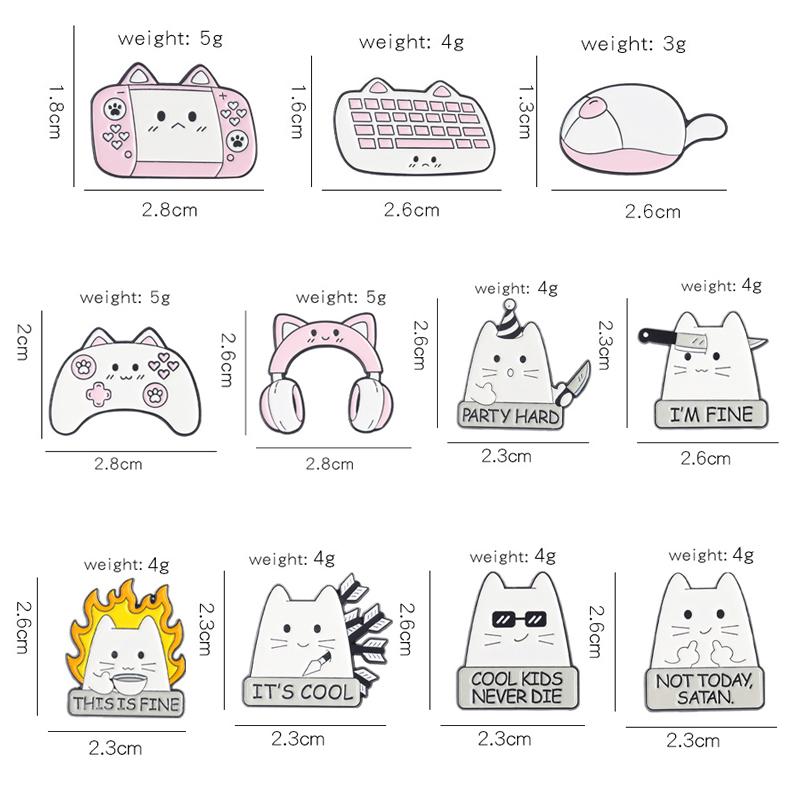 Creative Trendy Cartoon Cat Mouse Keyboard Headset Oil Drop Lapel Brooch Badge Pin Denim Bag Gift Men Women Fashion Jewelry