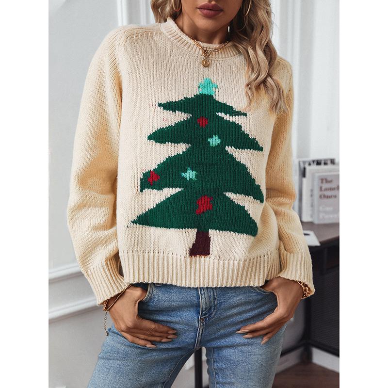 Christmas Tree Pullover Women's Sweaters Autumn Winter Round Neck Loose Holiday Womens Knitted Sweater Elegant Sweater Woman