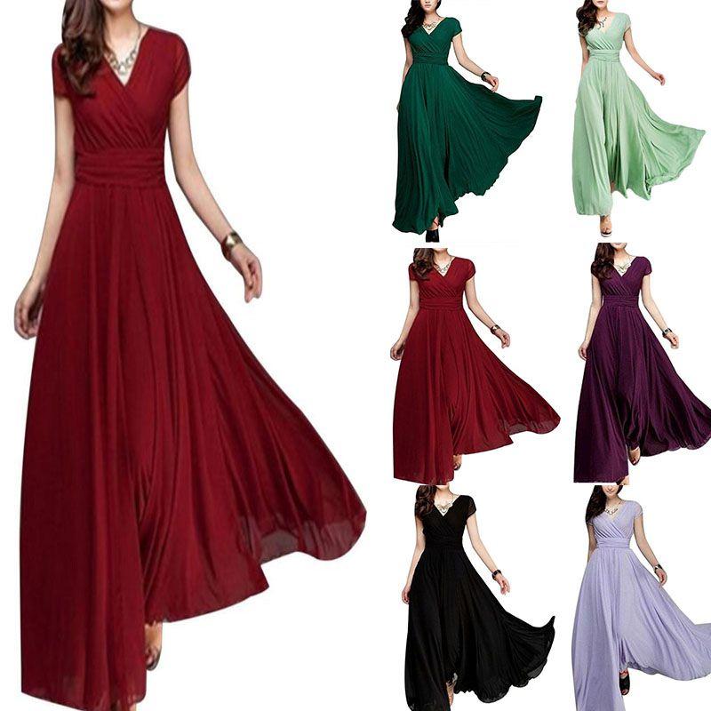 Women Formal Long Evening Prom Party Bridesmaid Chiffon Ball Gown Cocktail Dress