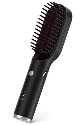 Ryanboo Heat Brush Cordless USB Rechargeable Hair Straightener Brush Cordless Mini Hair Brush Iron Straight Portable 3 Level Temperature Adjustment