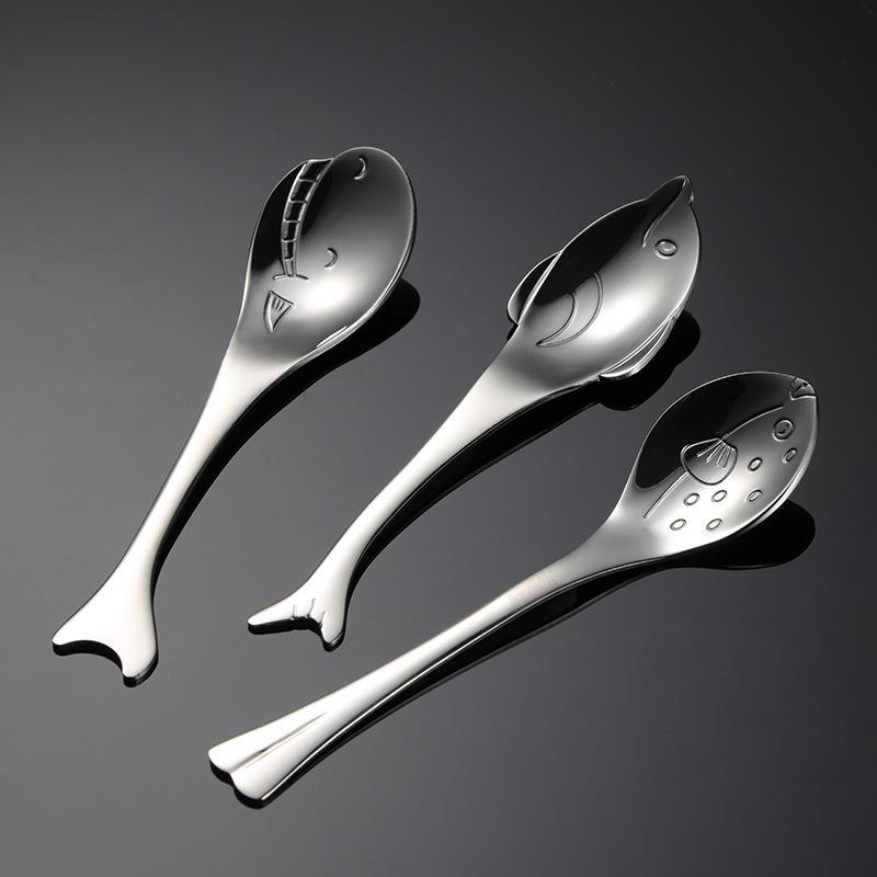 304 Stainless Steel Ocean Fish Fork Spoon Coffee Stirring Stick Dolphin Whale Series Creative Children's Western Tableware