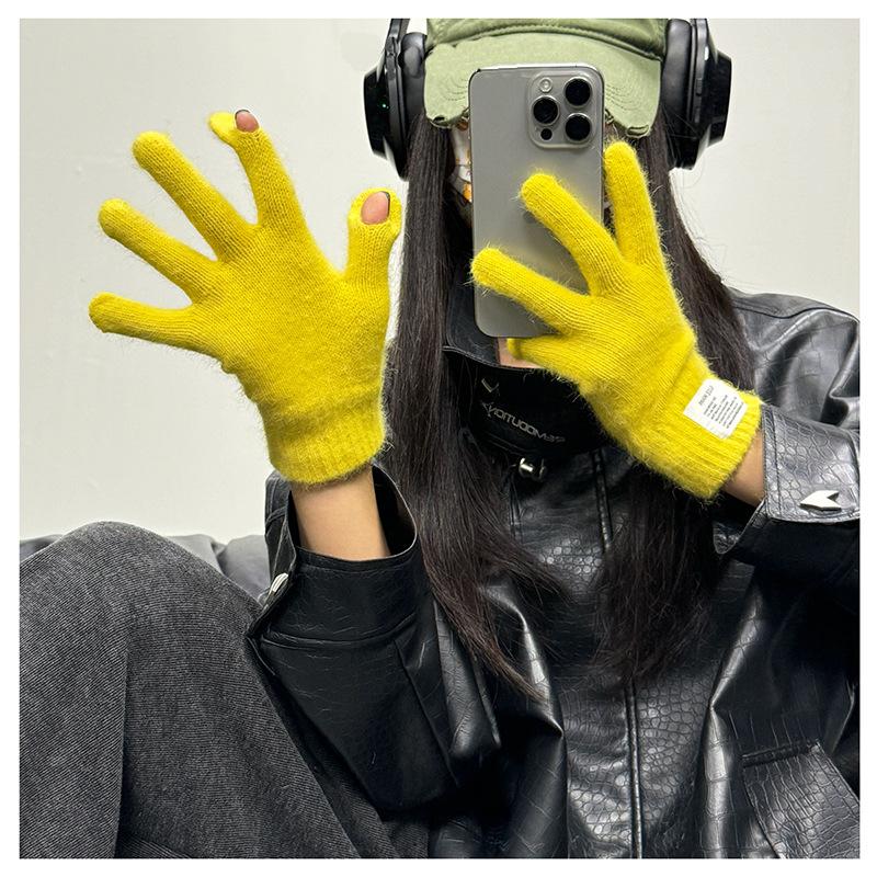 Internet celebrity long five fingers can be versatile knitted bracer riding finger tide жёлтый