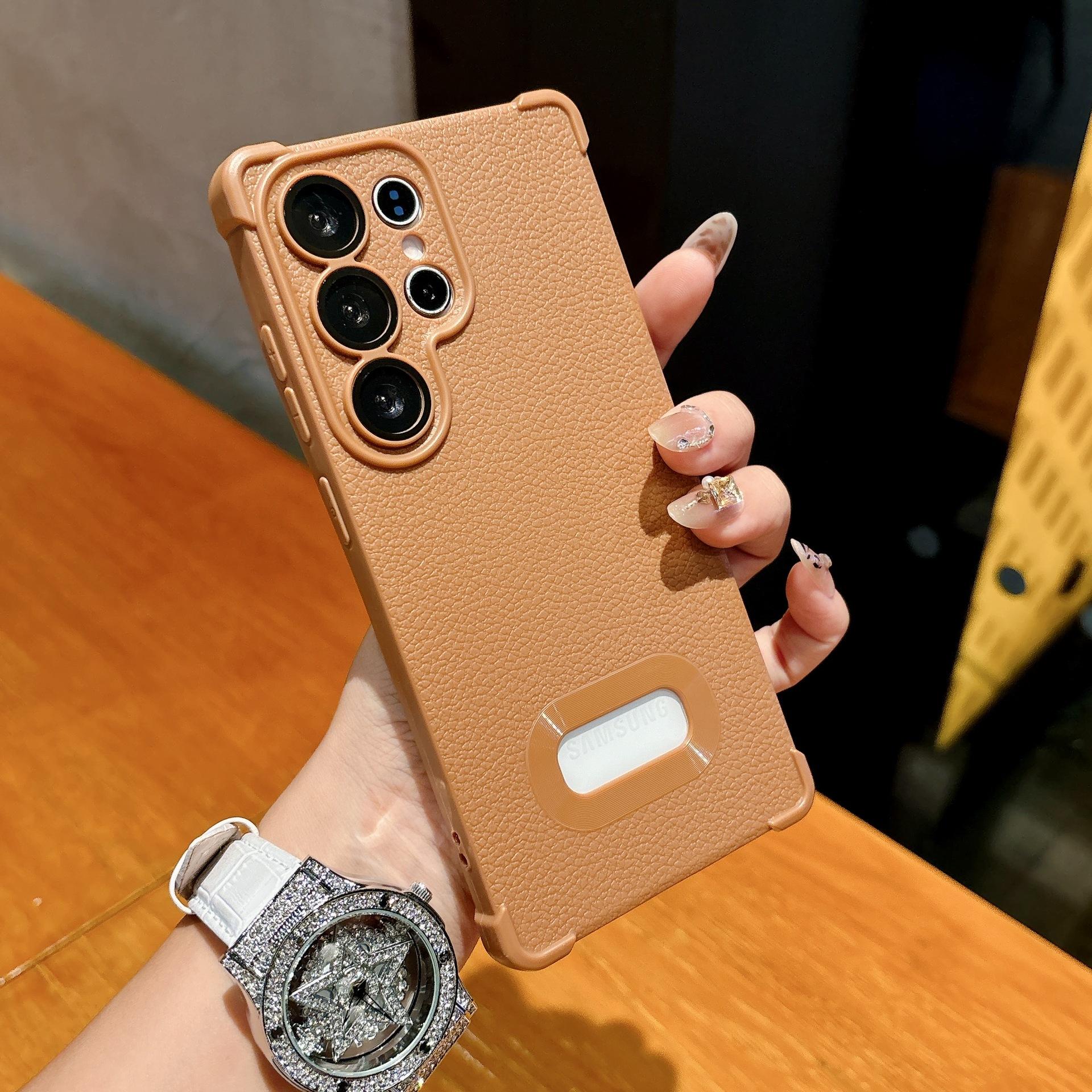 

Подходит для Samsung S25Ulltra Чехол для мобильного телефона с рисунком личи и защитой от протечек S24 Кожа A36 Четырехугольная защита от падения Полное покрытие Мягкий чехол A16