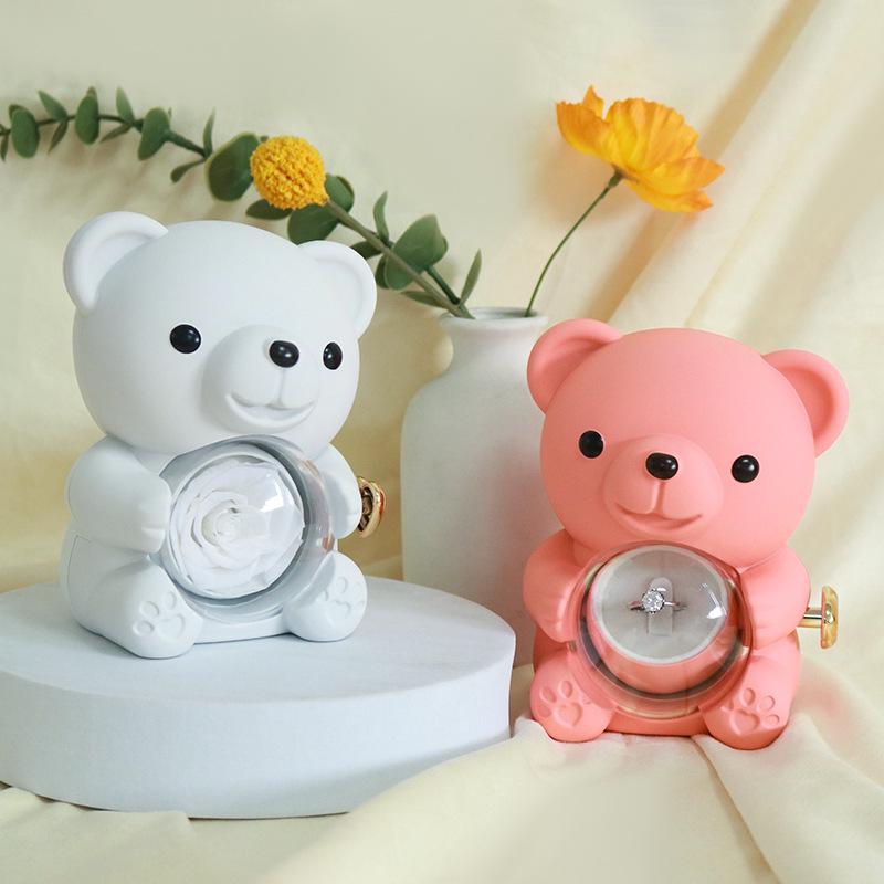 Luxurious Rotating Teddy Bear Jewelry Box with Rose Design - Ideal for Proposals & Gifts