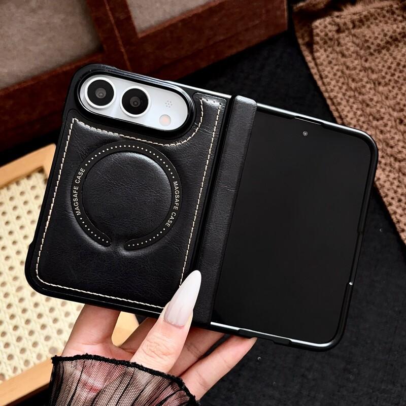 Für iPhone Duo Fold Hülle Luxus PU-Leder hautfreundlich Magnetische Schutz-Rückseite MagSafe Kabelloses Laden Handyhülle