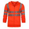 Fleece-lined Outdoor Sanitation Workwear Men's High Visibility Reflective Strip Zipper Hooded Sweatshirts