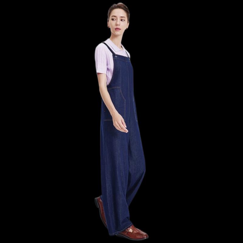 Navigare Women s Washed Denim Wide-Leg Overalls S темно-синий