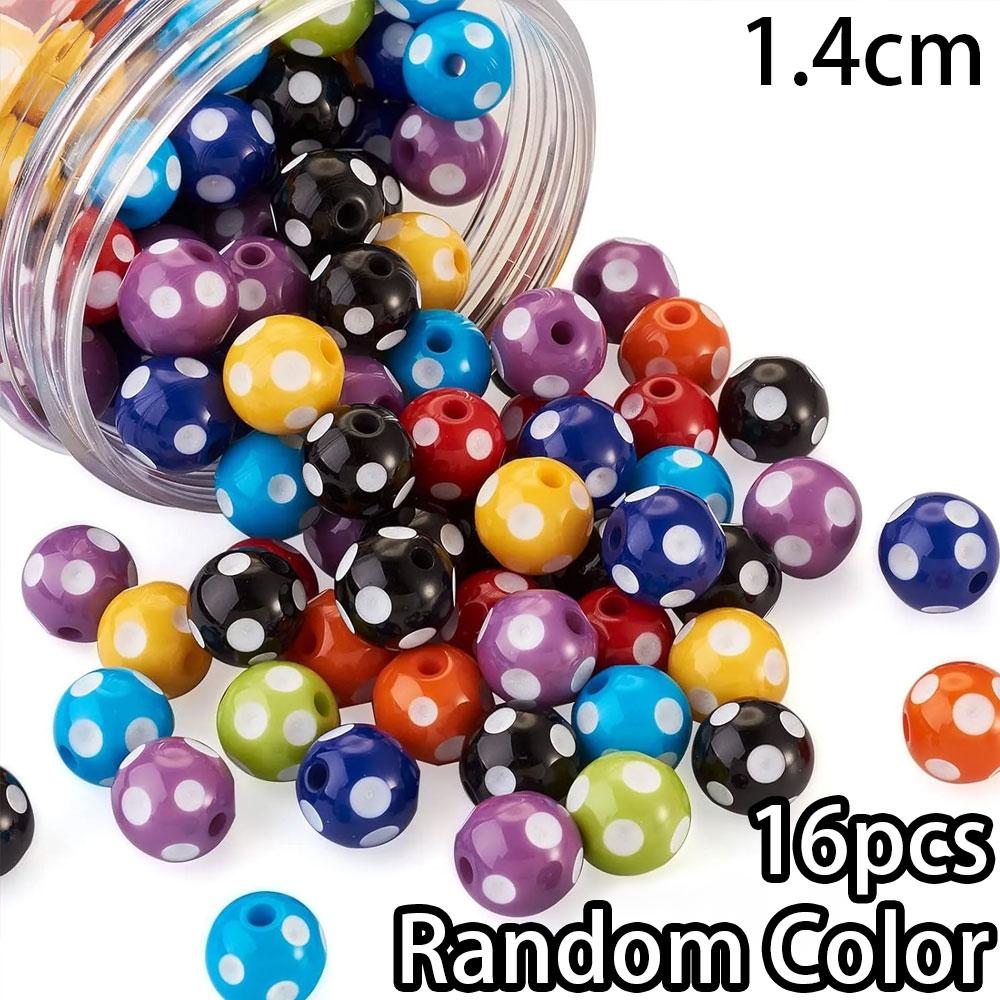 4/8/16pcs 14mm Opaque Block Shaped Bubble Gum Beads with Polka Dot Pattern, Mixed for DIY Craft Beads In Rainbow Bracelets, Necklaces, Jewelry Making