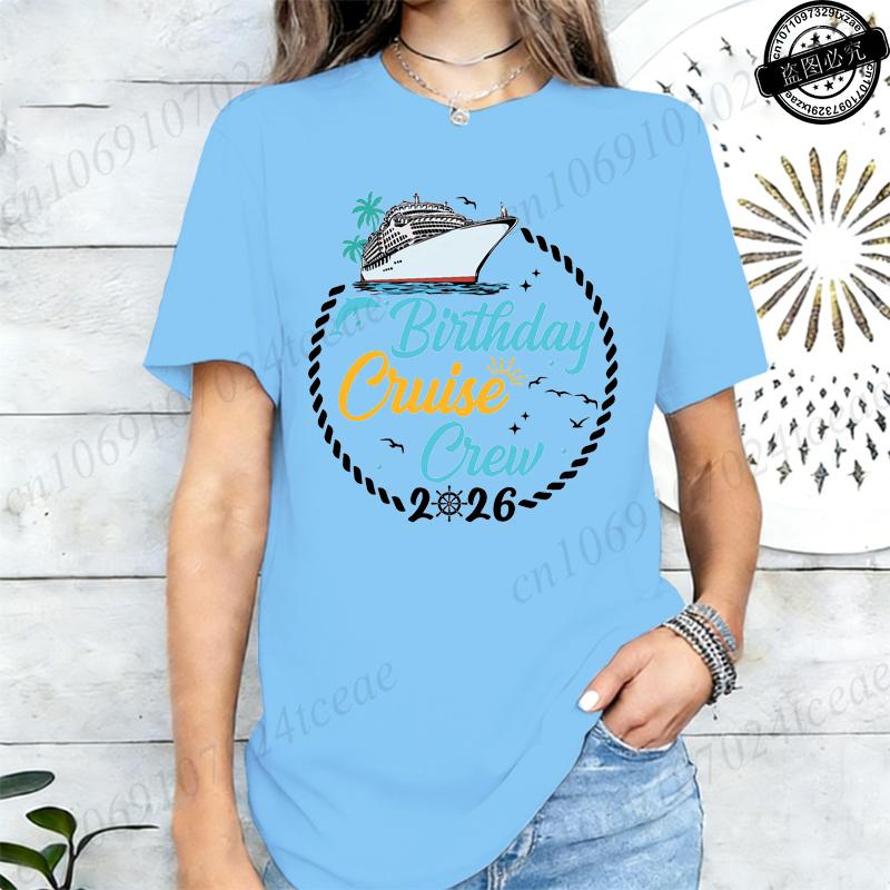 Birthday Crew 2026 Shirts,My Birthday Cruise Crew T-Shirts for Women,Family Party Tops Tees,Friends Cruise T-Shirts,short Sleeve
