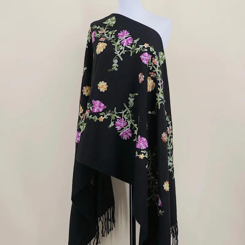 New Chinese Embroidered Scarf For Woman Imitation Cashmere Hand-Embroidered Warm Shawl Autumn And Winter Thickened