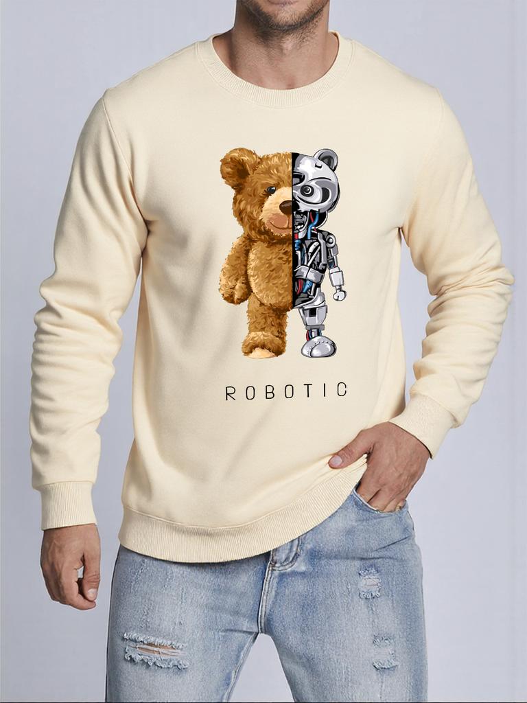 Plush And Robotic Bear Printed Mens Pullovers Autumn Casual Sweatshirt Comfortable Y2K Sportswears Hot Sale Casual Sweatshirts