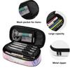 Pencil Pouch Printed Scratch Resistant Polyester Zipper Closure with Mesh Pocket Removable Divider and Pen Slots for Students