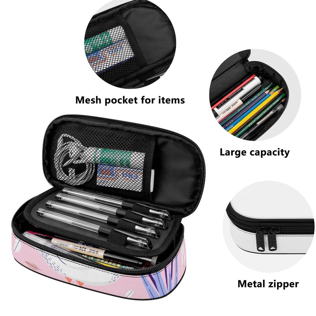 Pencil Pouch Printed Scratch Resistant Polyester Zipper Closure with Mesh Pocket Removable Divider and Pen Slots for Students