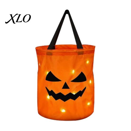 Light Up Pumpkin Bucket for Kids Glowing Candy Bag with LED Lights, Reusable Halloween Treat Tote Kids, Trick or Handbag Party Favors Spacious Treats
