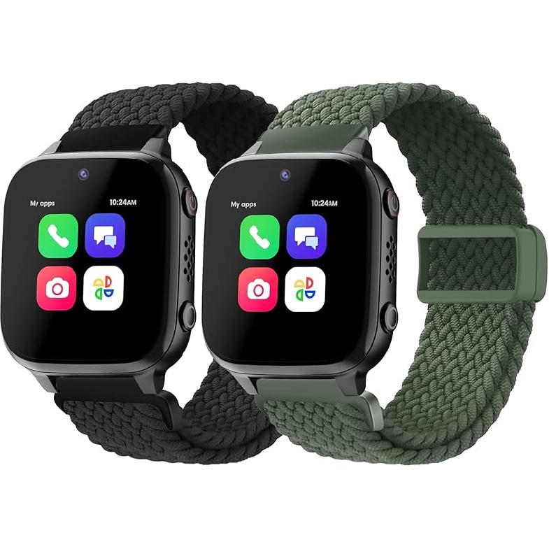 SimpleThings Braided Band Compatible with Cosmo JrTrack 3/Cosmo JrTrack 2 SE/Cosmo JrTrack 2/Cosmo JrTrack Smartwatch, 2Pack Stretchy Nylon Strap Black&OliveGreen