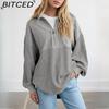 BITCED Women's Fashion Pullover Sweatshirt Fall Solid Color Zipper V-Neck Hoodie