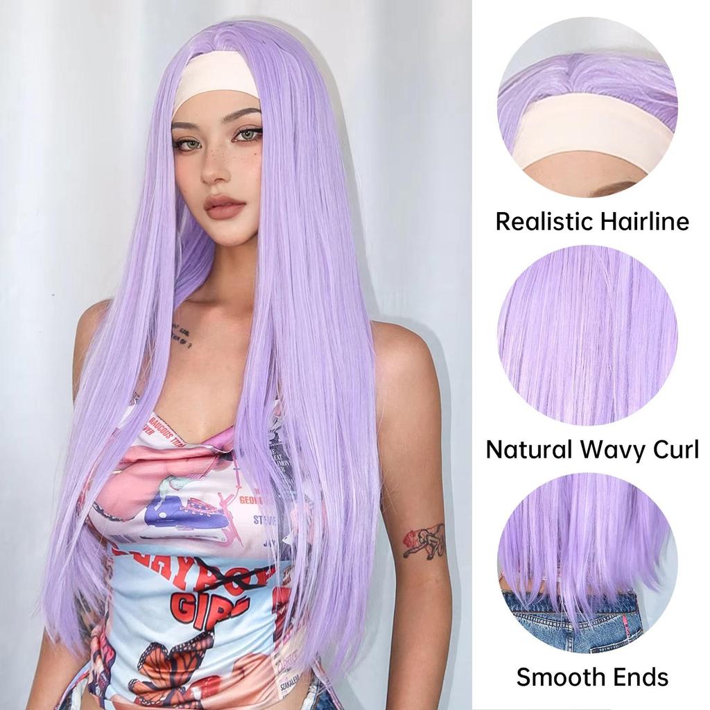 EASIHAIR Purple Synthetic Wigs for White Women Long Straight Headband Wigs Natural Hair Heat Resistant Daily Cosplay Fake Hair