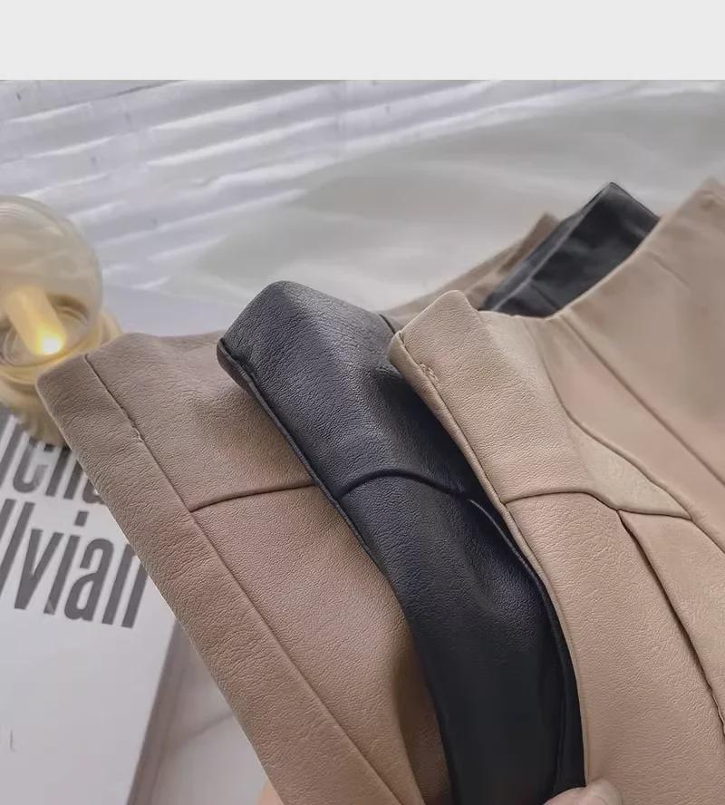 Women's High-Waist PU Leather Wide-Leg A-Line Shorts - Korean Fashion for Autumn/Winter