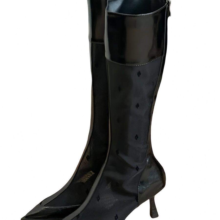 2025 autumn new pointed head thin heel high heel temperament thin French fashion sexy beautiful mesh short boots cool boots