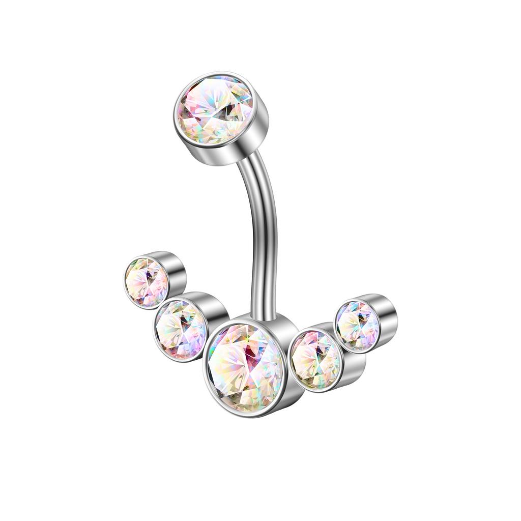 Stainless Steel Zircon Navel Ring Navel Nail Inner Tooth Curved Rod Puncture Navel Jewelry
